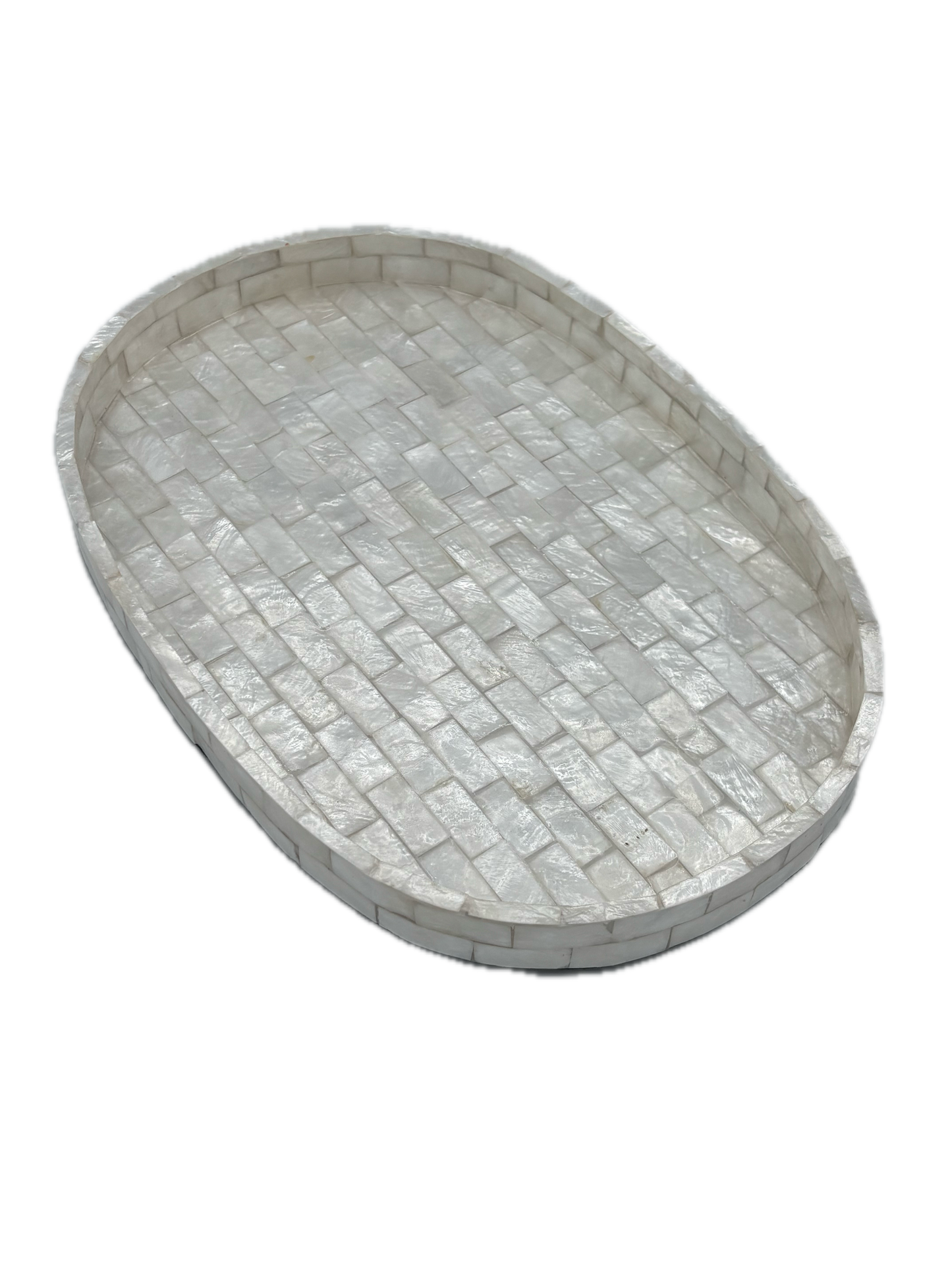 Plateau ovale nacre blanc