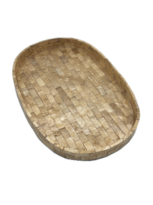 Plateau ovale nacre dore