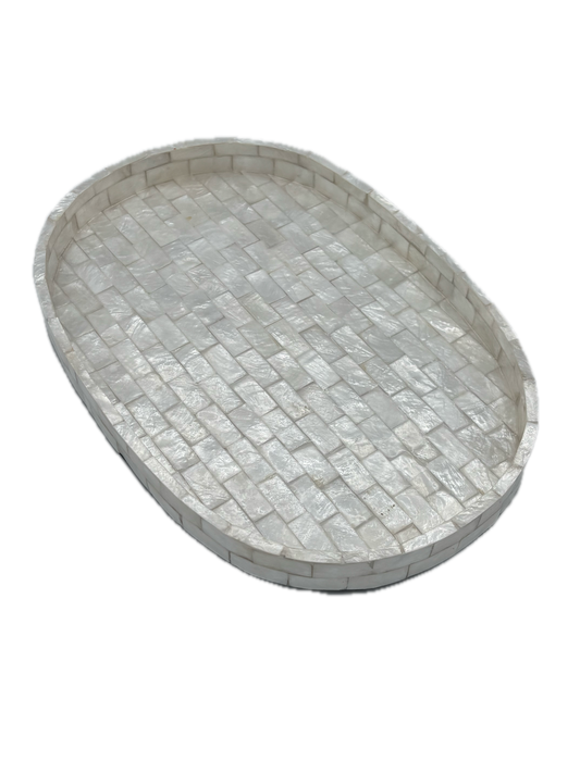 Plateau ovale nacre blanc