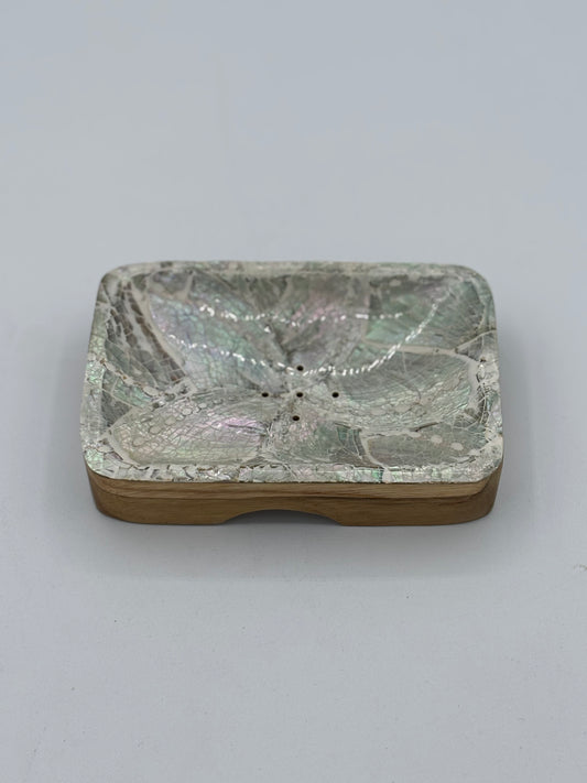 Porte savon rectangle teck nacre