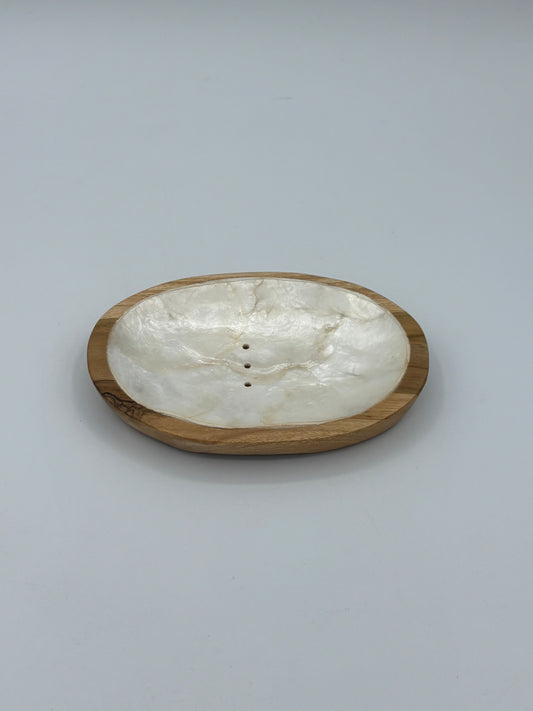 Porte savon ovale teck nacre