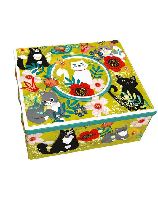 Boite kapiton rectangle Chats fleurs