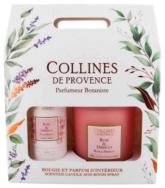 COFFRET BOUGIE 180G+ PARFUM D'AMBIANCE ROSE HIBISCUS