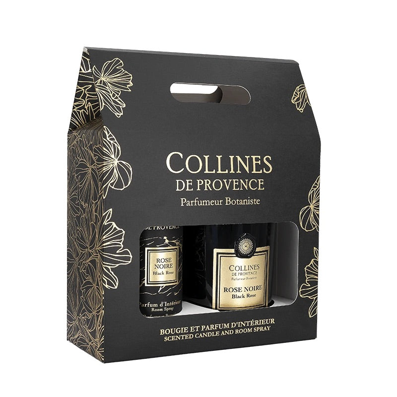 COFFRET BOUGIE 180G+ PARFUM D'AMBIANCE ROSE NOIRE