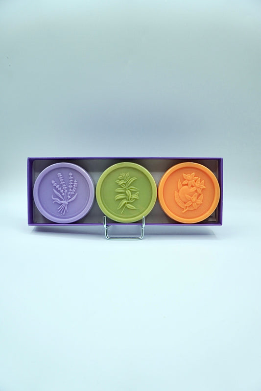 Coffret 3 savons ronds 100g - Lavande Verveine Fleur d'Oranger