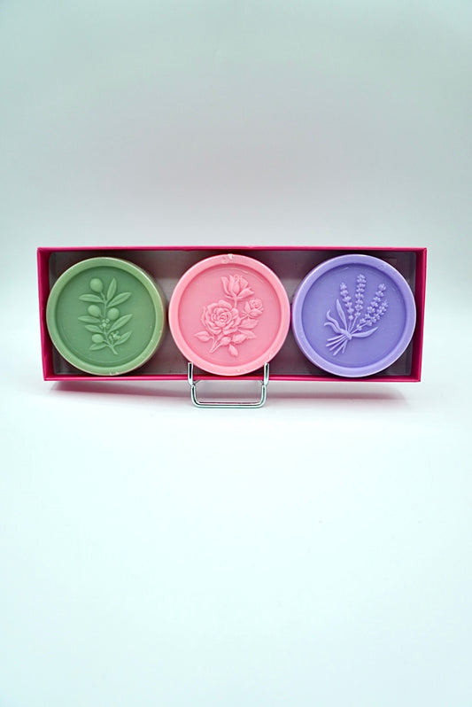 Coffret 3 savons ronds 100g - Lavande Rose Olivier