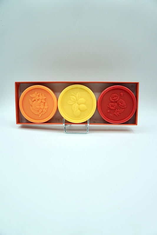 Coffret 3 savons ronds 100g - Coquelicot Citron Fleur d'Oranger
