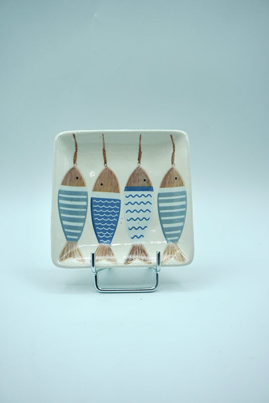 Porte savon carré - poissons bleu